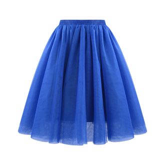 Generic Womens A-Line Swing Skirt Solid Mesh Tulle Skirt Pleated Long Petticoat Elastic Waist Soft Drape Mid Length Large Size A Line Plus Size Tutu for Weddi