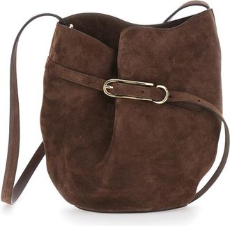 Little Liffner Belted Bucket Brown Crossbody Bag With Belt On The Front In Suede Woman