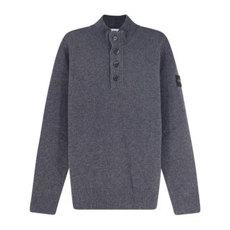 Stone Island Trui met hoge hals en knopen - Heren - Coltruien - Grijs - L - Wol - Truien & Vesten