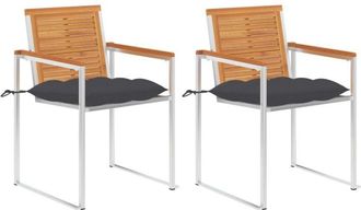 vidaXL Vidaxl - Sillas De Jard&iacute;n Con Cojines 2 Uds Madera Maciza Acacia Y Acero