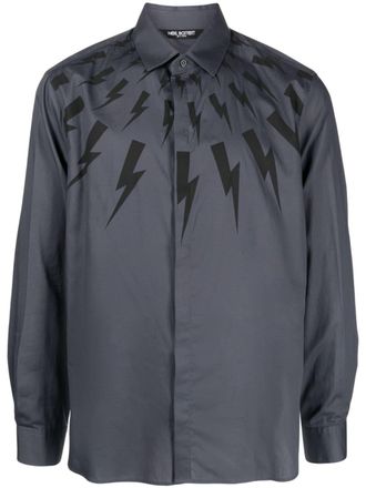 Neil Barrett Thunderbolt-print cotton shirt - men - Cotton - M - Blue