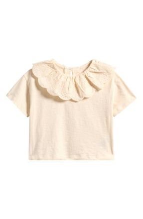 Next Kids Eyelet Collar Cotton T-Shirt in Cream at Nordstrom, Size 12-18M