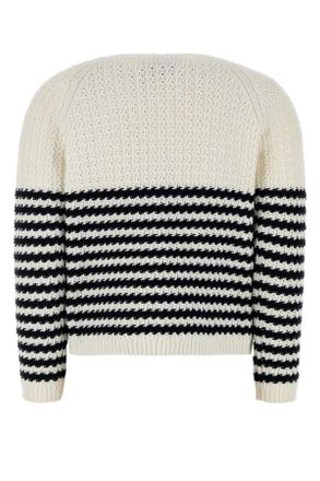 Gucci Womens Embroidered Cotton Sweater Whitenavy Exterior: Maglieria