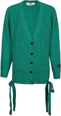 Msgm Geribbelde wolmix cardigan met kasjmier - Dames - Vesten - Groen - XS - Wol - Truien & Vesten