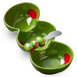 Tag Olive 3-Part Earthenware Serving Tray with Spreader Green Multi 12x5.33x2.5 in Set of 2 in Yellow at Nordstrom