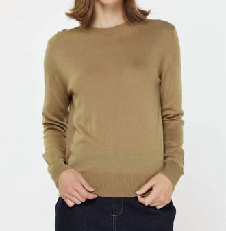 Current Air Round Neck Pullover Sweater In Khaki