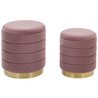 Beliani Beliani - Conjunto De 2 Pufs Con Almacenaje Tapizados En Terciopelo De Poli&eacute;ster Rosa Base De Acero Inoxidable Dorada Dise&ntilde;o Moderno Garland
