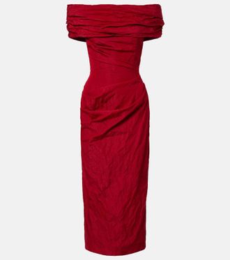Magda Butrym Off-shoulder draped cotton-blend midi dress
