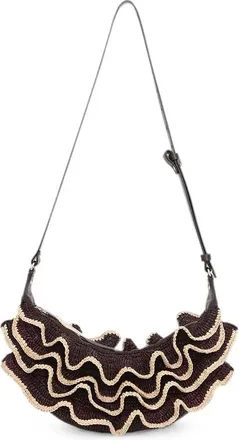Zimmermann Goldentime Ruffled Raffia Shoulder Bag