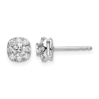 Diamond2Deal 14K White Gold 1/2 ct Lab Grown Diamond Cushion Halo Stud Earrings VS Clarity, G-H Color