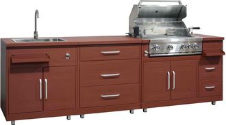 Oviala Cocina exterior de acero de 3 piezas con barbacoa de ladrillo