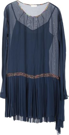 Dries Van Noten doorschijnende jurk met asymmetrische plooien aan de zoom in marineblauwe rayon