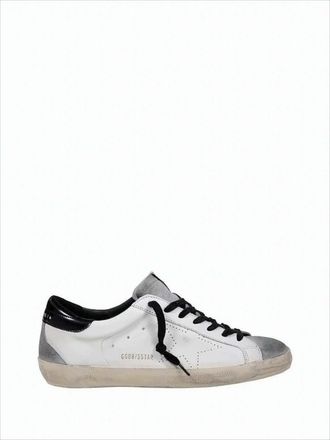 Golden Goose Distressed White Leather Low-Top Sneakers With Grey Suede Accents