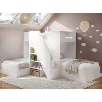 Flair Mason Staircase Triple Sleeper Bed with Storage in White | Size: Single