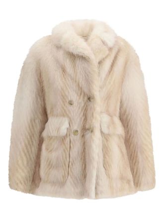 S.W.O.R.D 6.6.44 herringbone-pattern coat - women - Polyester/Artificial Fur - 40 - Neutrals