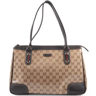 Gucci Gg Crystal Beige Brown Pvc Leather Tote Bag (Pre-Owned)