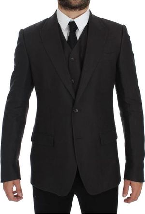 Dolce & Gabbana Slim Fit Linnen Blazerjas - Heren - Business blazers - Grijs - XL - Linnen - Kostuums