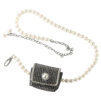 Supvox Pearl Chain Waist Belt Bag for Women, Mini Fashionable Pearl Pouch with Rhinestone, Stylish Ladies Chain Waistband Accessory for Dress and Casual Wear