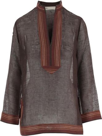 Tory Burch Linnen Tuniek - Dames - Tunieken - Bruin - L - Linnen - Overhemden
