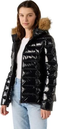 Jott Jott, Jassen, Dames, Zwart, L, Leer, Shiny Puffer Jacket