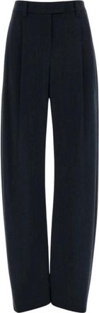 Brunello Cucinelli Wolbroek - Dames - Wijde Broeken - Blauw - L - Wol - Broeken