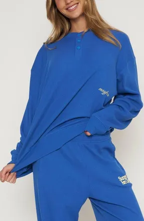The Mayfair Group Sunny Days Are Coming Waffle Knit Sweatshirt in Blue at Nordstrom, Size Xx-Large