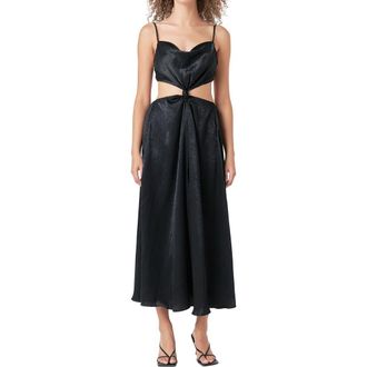 endless rose Front Twist Satin Midi Dress in Black at Nordstrom Rack, Size X-Small