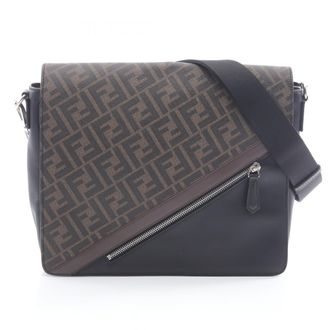 Fendi Black Brown Pvc Coated Canvas Shoulder Bag (Pre-Owned)