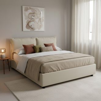 Talamo Italia Talamo Italia - Cama Matrimonial Agnese, Cama Contenedor Con Revestimiento De Tela, 100% Made In Italy, Apertura Frontal, Adecuado Para Colch&oacute;n 140x19
