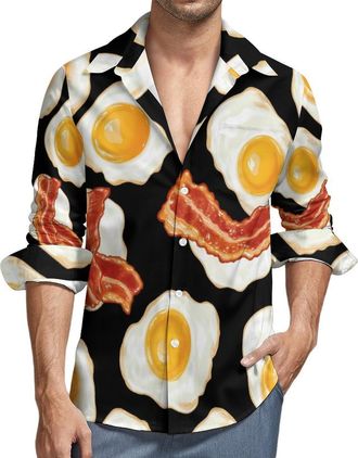 Generic Bacon and Eggs for Breakfast Mens Button Down Shirts Long Sleeve Casual Shirt Blouses for Summer Beach 6XL