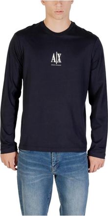 A|X Armani Exchange Bedrukte gebreide top met lange mouwen en ronde hals - Heren - Longsleeves - Blauw - L - Katoen - Tops