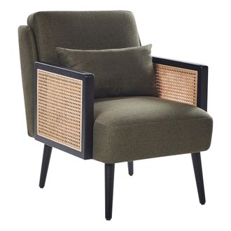 Beliani Sill&oacute;n Tradicional De Poli&eacute;ster Estructura Negra De Madera Con Rat&aacute;n Trenzado Patas De Madera Tapones De Pl&aacute;stico Con Coj&iacute;n Verde Orum