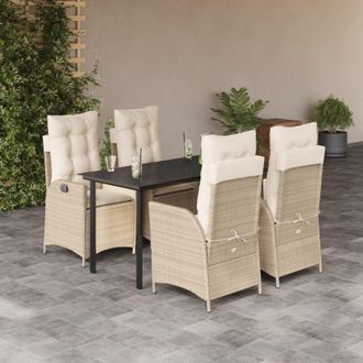 vidaXL Set Comedor De Jard&iacute;n 5 Pzas Con Cojines Rat&aacute;n Sint&eacute;tico Beige Vidaxl