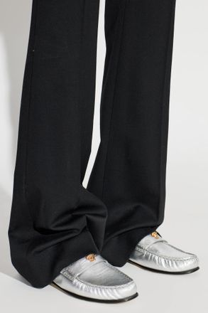 Versace Leather Loafers With Medusa Head, Womens, Silver