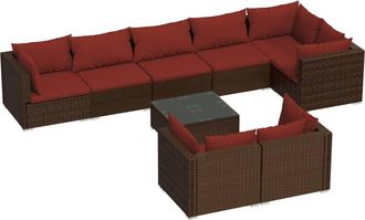 vidaXL Set Muebles De Jard&iacute;n 9 Piezas Y Cojines Rat&aacute;n Sint&eacute;tico Marr&oacute;n Vidaxl