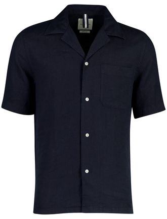 Profuomo linnen overhemden donkerblauw normale fit zomer