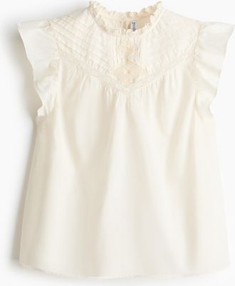 H&M Baumwolltop mit Biesenfalten - Cremefarben