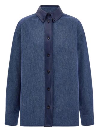 Ferragamo leather-trim denim shirt - women - Cotton/Elastane/Nappa Leather - 40 - Blue