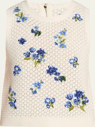 Alice & Olivia Amity Embroidered Crochet Tank Top