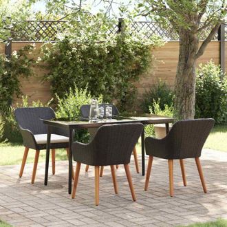vidaXL Conjunto De Comedor De Jard&iacute;n 5 Pcs Negro Rat&aacute;n Sint&eacute;tico Vidaxl