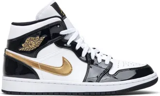 Air Jordan Mens Jordan 1 Mid Patent Black White Gold