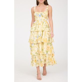 Blu Pepper Floral Tiered Dress in Butter Yellow Multi at Nordstrom, Size Medium