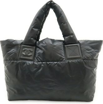 Chanel Black Nylon Leather Handbag Tote Bag (Pre-Owned)