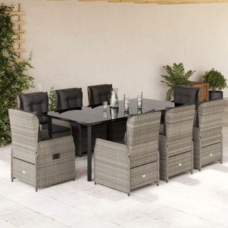 vidaXL Set Comedor De Jard&iacute;n 9 Pzas Cojines Rat&aacute;n Sint&eacute;tico Gris Claro Vidaxl