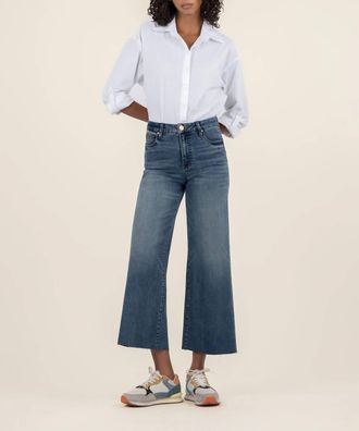 Kut from the Kloth Meg High Rise Wide Leg Jeans In Peacefully With Dk Base Wash