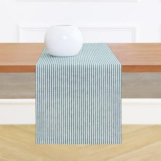 Solino Home Linen Table Runner for Dining Table, Holiday and Everyday Table Decor - Narrow Stripe in Rainforest And White at Nordstrom, Size Xx-Small