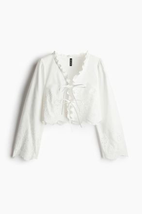 H&M Baumwollbluse mit Broderie Anglaise - Weiss