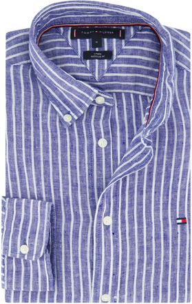 Tommy Hilfiger overhemd blauw gestreept linnen normale fit