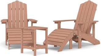 vidaXL vidaXL Garden Adirondack Chairs with Footstool & Table HDPE Brown