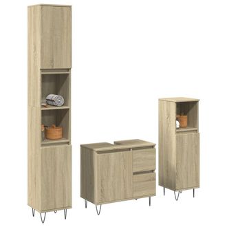 Berkfield Home 3 Piece Bathroom Furniture Set Sonoma Oak Engineered Wood in Brown